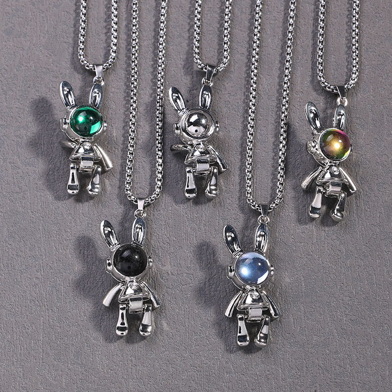 Movable Mechanical Rabbit Pendant Necklace For Couples Hip Hop Style_voghion.com