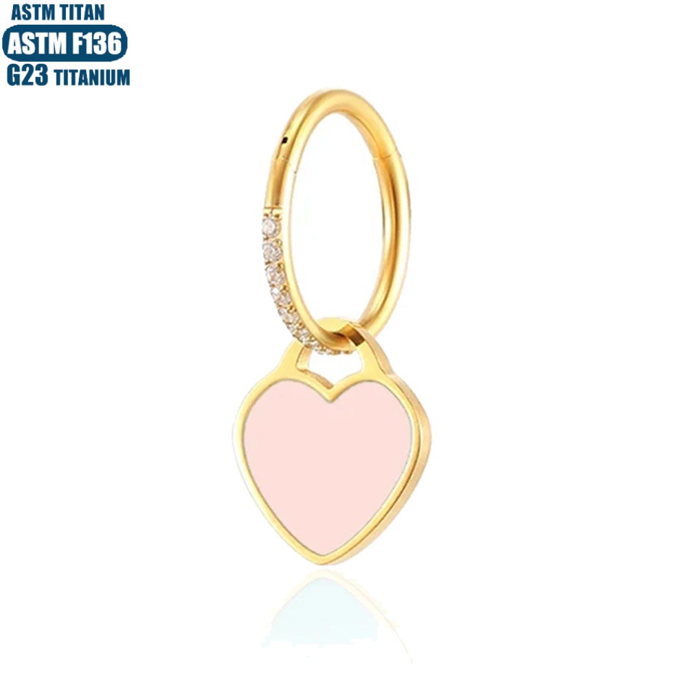 F136 Titanium Alloy Heart Zircon Earring Piercing Jewelry - Gold Pink 1.2x12mm detail image 11