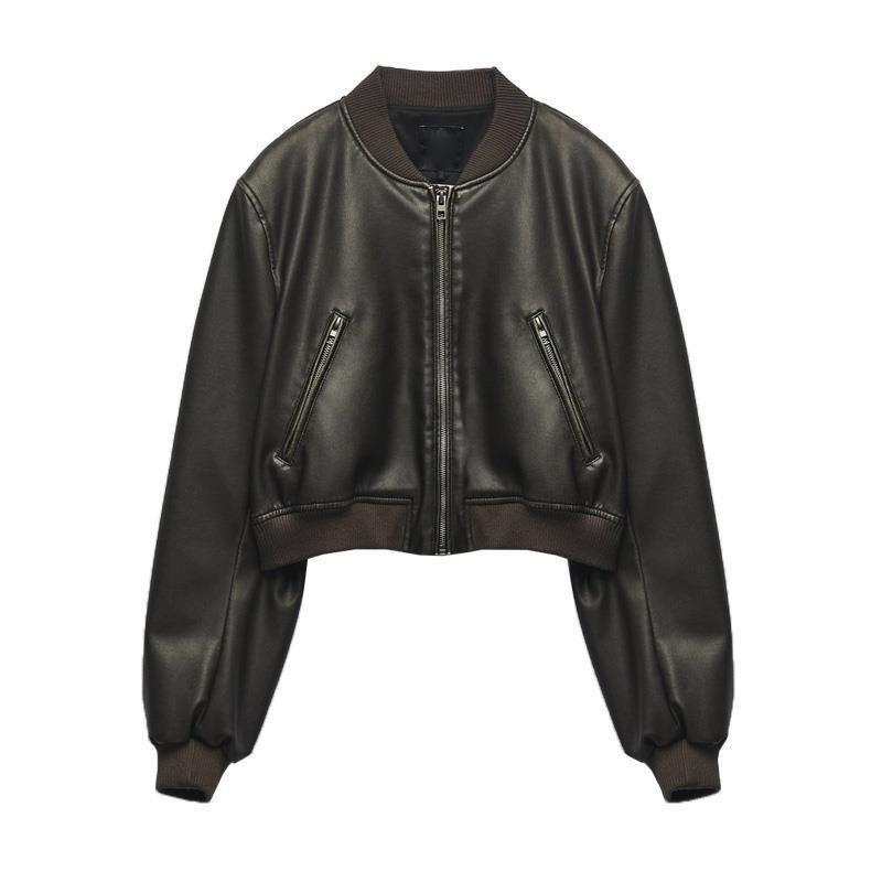 Elegant casual spring new retro stand collar motorcycle Pu imitation leather pilot jacket jacket Elegant casual spring new retro stand collar motorcycle Pu imitation leather pilot jacket jacket