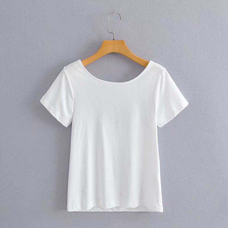 wholesale new open back U-shaped round neck short sleeve T-shirt NSAM54131