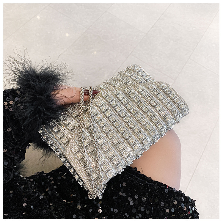 Cross-border bag bestsellers: Women's bag, chain, super shiny diamond-encrusted small square bag, crossbody bag, fashionable and versatile, socialite dinner bag undefined