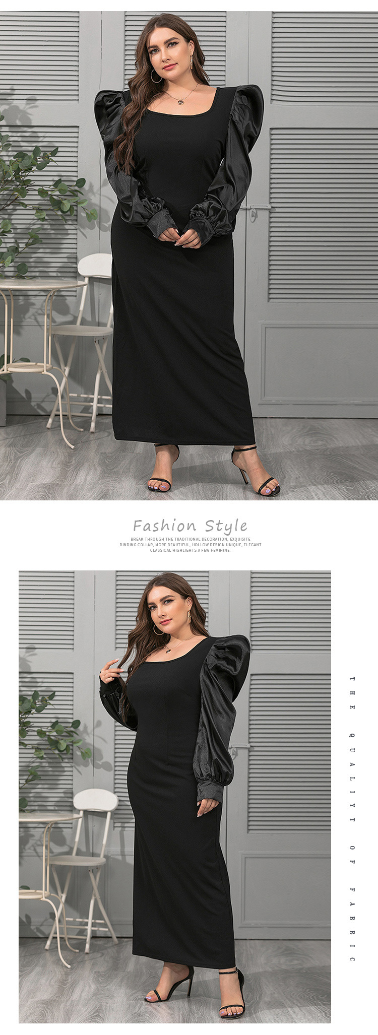 plus size square neck puff sleeve loose-type dress NSJR35907