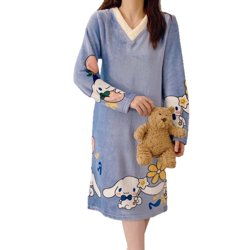 Otoño e invierno engordado pijama larga rodilla princesa estilo nuevo estilo puro deseo pijama franela ropa para el hogar