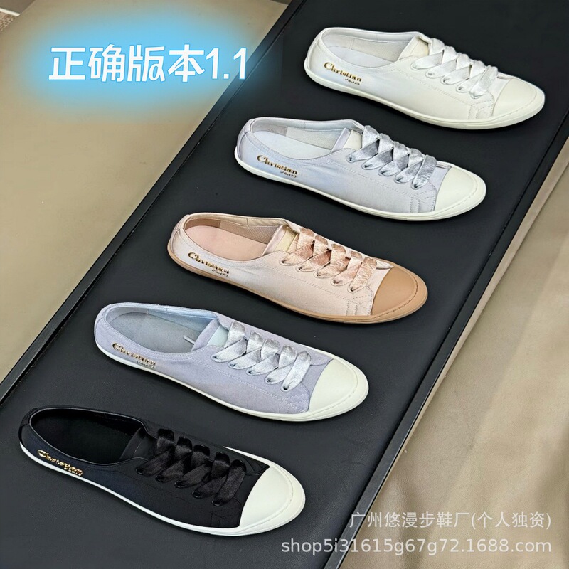 D Brand Metal Letter White Sneakers for Women 2026 Spring and Autumn New Silk Lace-Up Retro Versatile Sports Flat Shoes