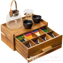 跨境相思木抽屉式木制茶包收纳盒茶水间咖啡胶囊收纳盒茶包收纳盒