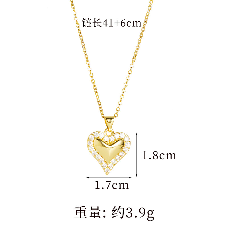 Collar de oro de arena vietnamita, moda, lujo ligero, pendientes de amor de diamantes con incrustaciones, diseño de nicho para damas, joyería que no se desvanece durante mucho tiempo