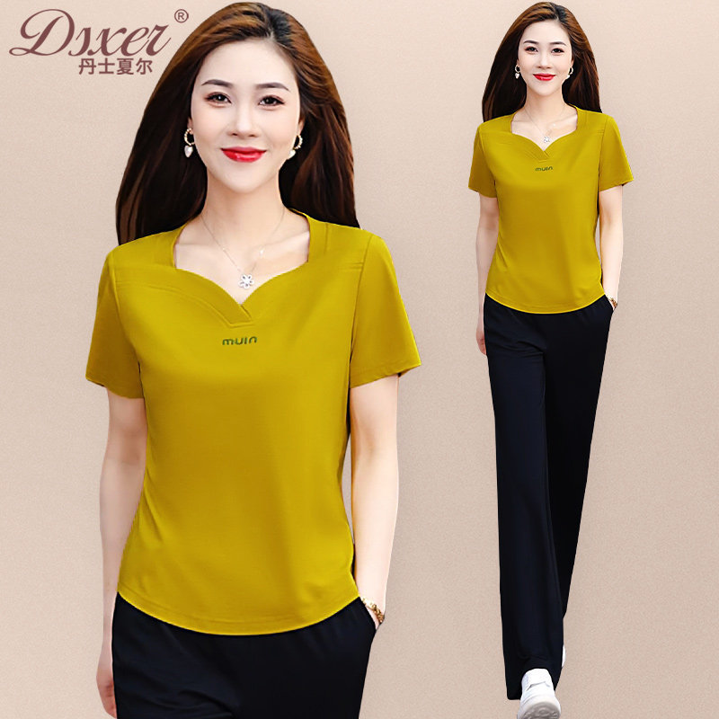 Ice Silk Short-Sleeve Sports Suit for Women 2026 New Summer Style for Petite Moms, Fashionable and Stylish Long Pants Casual Two-Piece Set