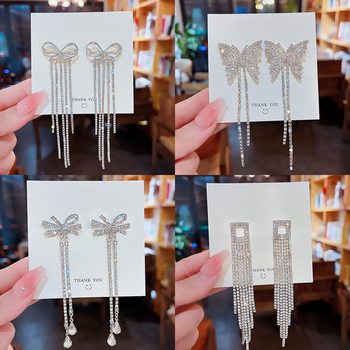925 Silver Needle Pop Retro Fringe Earrings for Women, Korean Full Diamond High-End Fashion Unique and Stylish Ear Drops