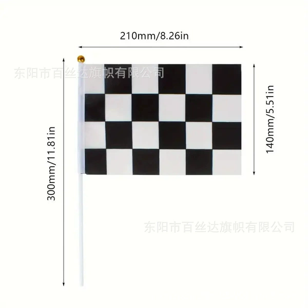 14*21cm black and white checkered hand flag (30cm plastic pole)