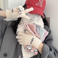 手袋の秋冬の女性のかわいい騎乗は保温を厚くして防寒学生のニットの毛糸を厚くして綿の手袋の5本の指に触れることができます。