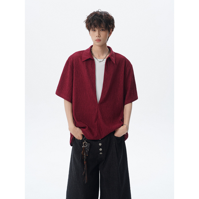 Teenage Men's Retro Hong Kong Style Fake Two-Piece Design Short-Sleeved Pullover Shirt 26Th Summer New Versatile Top Teenage Men's Retro Hong Kong Style Fake Two-Piece Design Short-Sleeved Pullover Shirt 26Th Summer New Versatile Top