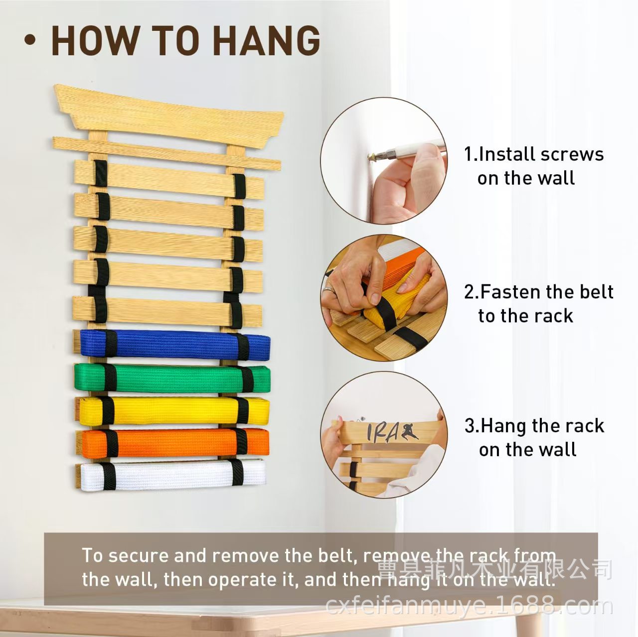 Wooden Taekwondo Belt Rack Wall Mounted Taekwondo Belt Organizer Rack Karate Belt Display Rack