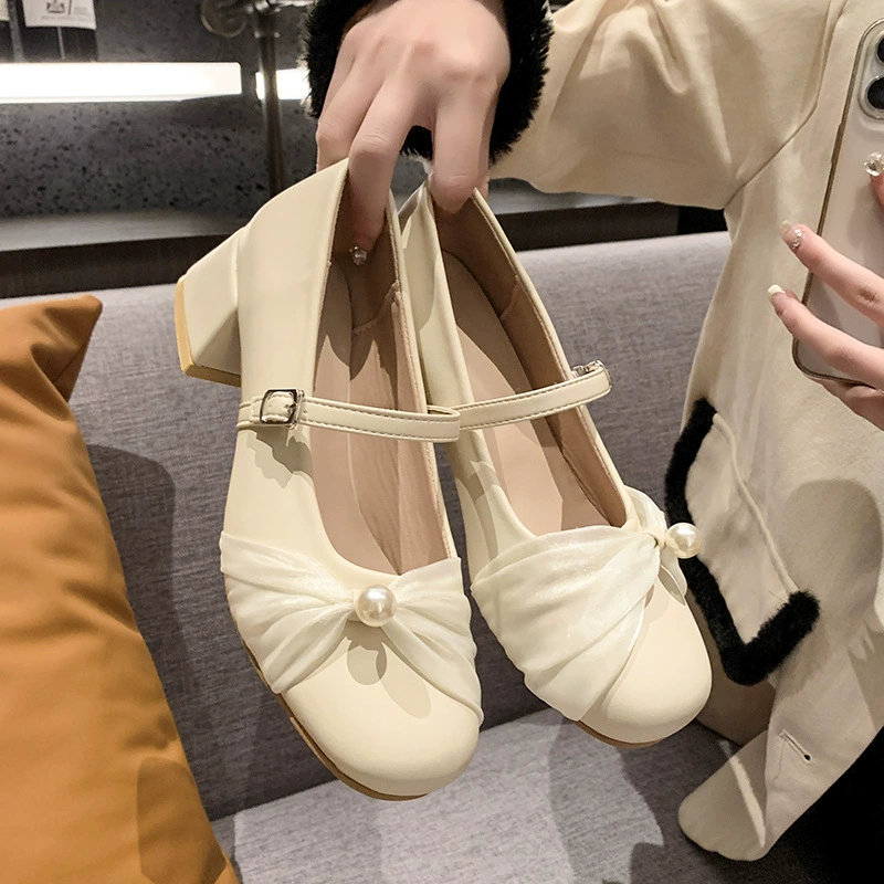 Сетчатые туфли Мэри Джейн женские 2024 толстые каблуки