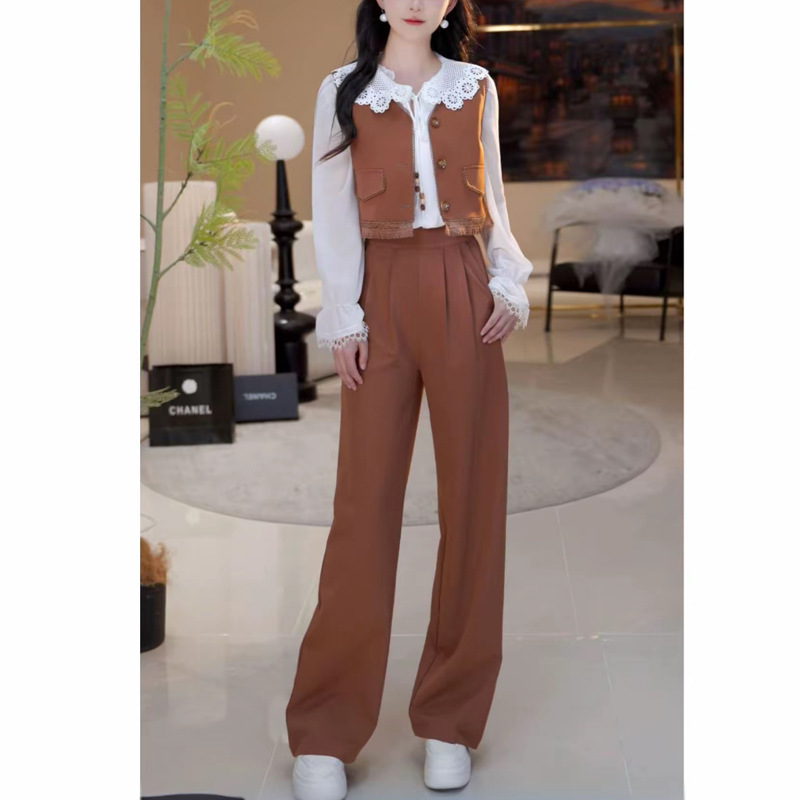 GraceChic Karamellfarbenes, vielseitiges Hemd- und Hosen-Set für Damen – Herbst 2025: Neuer High-End-Zweiteiler-Trend_voghion.com