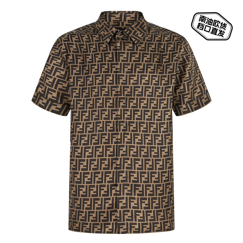 25Fj Full-Width Ff Short-Sleeved Shirt for Men and Women, Cardigan T-Shirt, Collared Shirt, Old Money Style 100% Lyocell Shirt