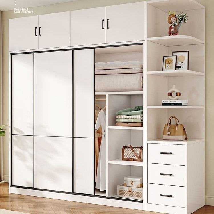 Wardrobe Home Bedroom Solid Wood sliding door Small Apartment Cabinet Simple Modern Children Simple Assembly Wooden Wardrobe
