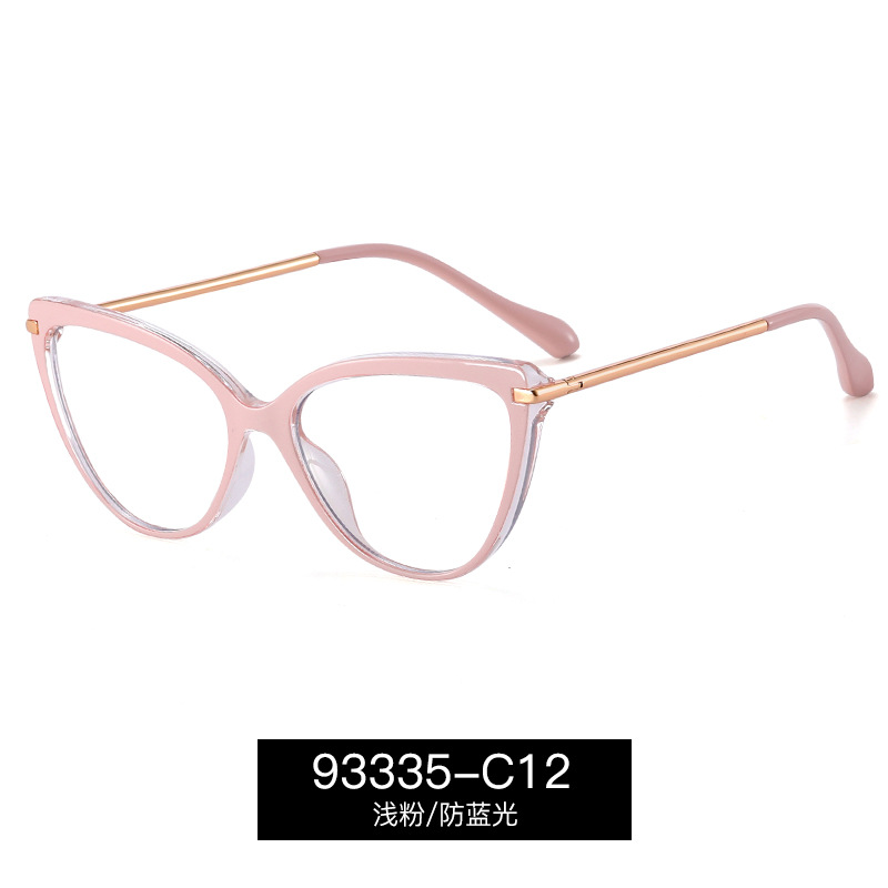 93335 gafas de marco de ojo de gato retro europeo y americano TR90 primavera pierna de metal anti-Luz Azul miopía gafas