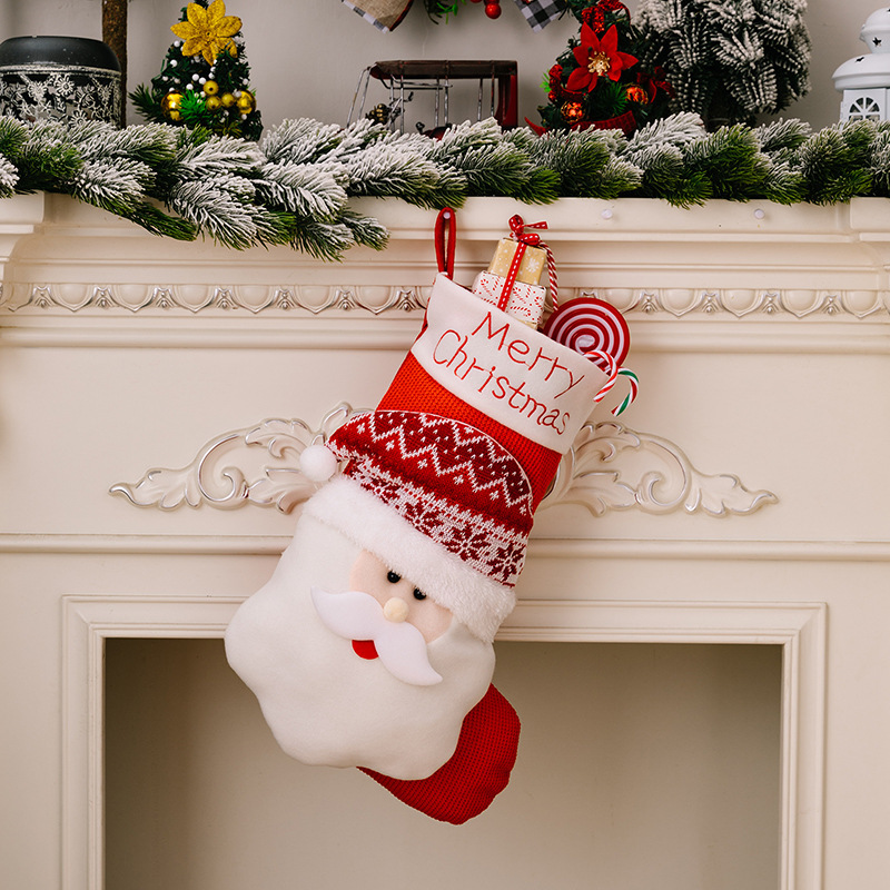 3種類の豪貝の新型のクリスマスの装飾の靴下の立体の老人のヘラジカのニットの靴下の子供の贈り物の袋の赤いクリスマスの靴下|undefined