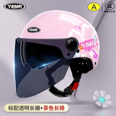 Motosiklet kaskı (dəbilqə) – All-Season Half Helmet, New National Standard - cherry-pink-flowers-dark-blue-long-mirror-one-size-fits-all