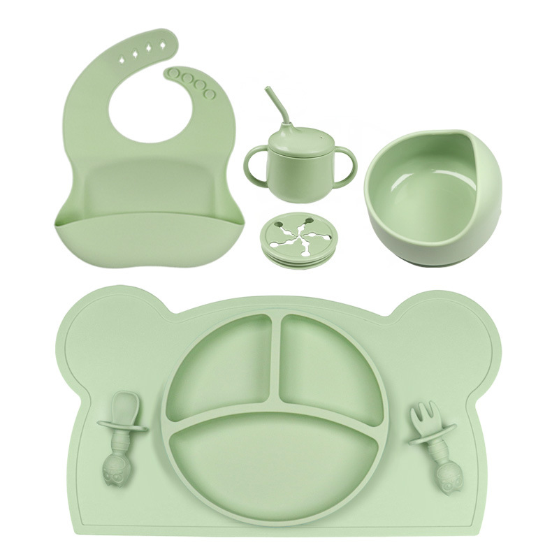 다크 그린 8 피스 베어 플레이스 매트 올빼미 포크 스푼