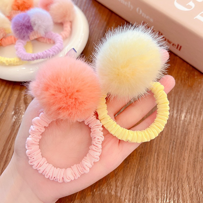 Nuevo otoño y el invierno de la felpa de la banda del pelo de los niños de alta cuerda elástica lazo del pelo de la Princesa Linda banda de goma del bebé Bola de Pelo cuerda de pelo
