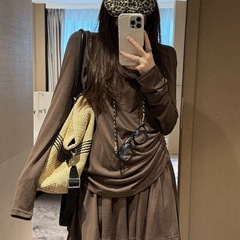 胖妹妹300斤露背长袖上衣+半身短裙两件套女秋季大码宽松时尚套装