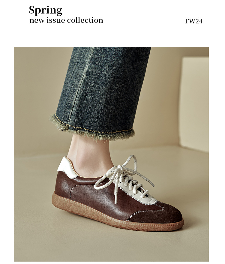 Giày sneaker nữ phối màu dây buộc đế phẳng phong cách thể thao — màu nâu chi tiết 18