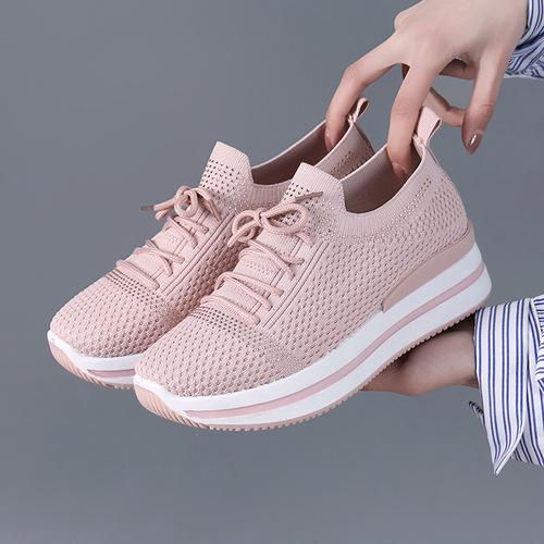 Factory direct sales casual sports shoes  spring new style fly knitted mesh foreign trade women's shoes fashionable and versatile socks shoes