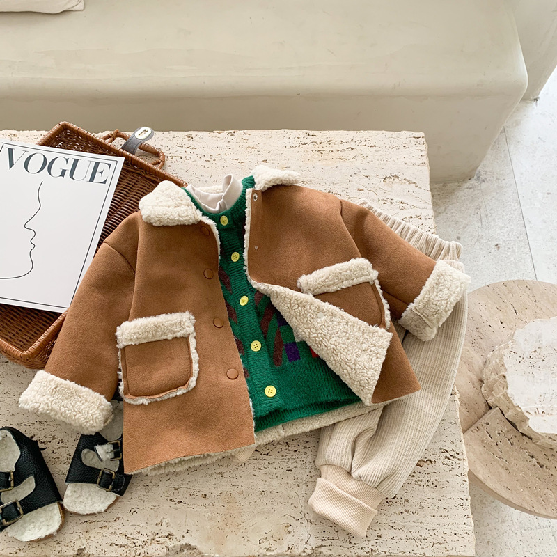 儿童皮毛一体2021冬季韩版柔软外套潮范中小童羊羔毛上衣毛茸茸