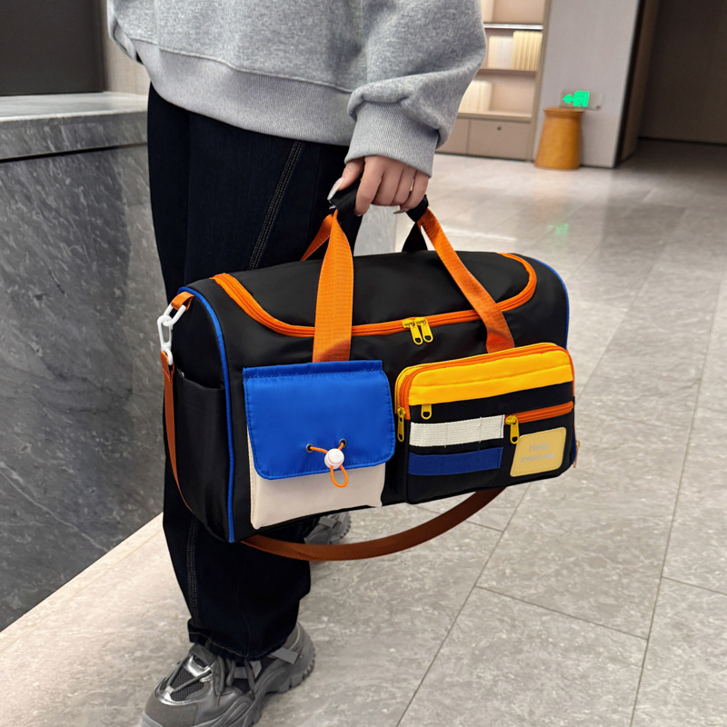 Bolsa de viaje de corta distancia de color en contraste, bolsa de gimnasio de separación seca y húmeda, bolsa de equipaje de mano de gran capacidad, bolsa de embarque, maleta trolley