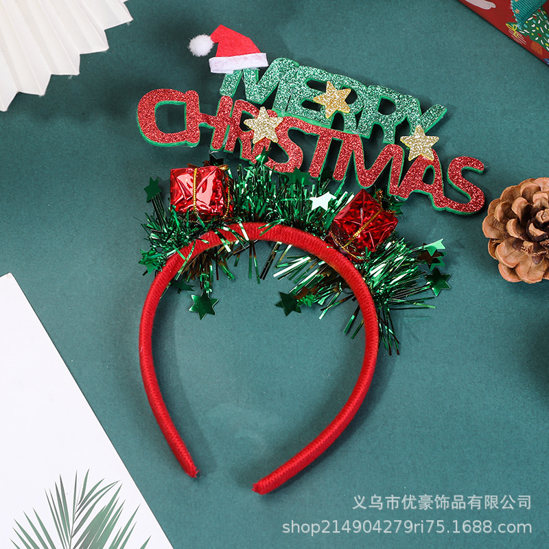 跨境热卖圣诞节派对表演新年发箍儿童成人装扮圣诞帽卡通头箍头饰|undefined