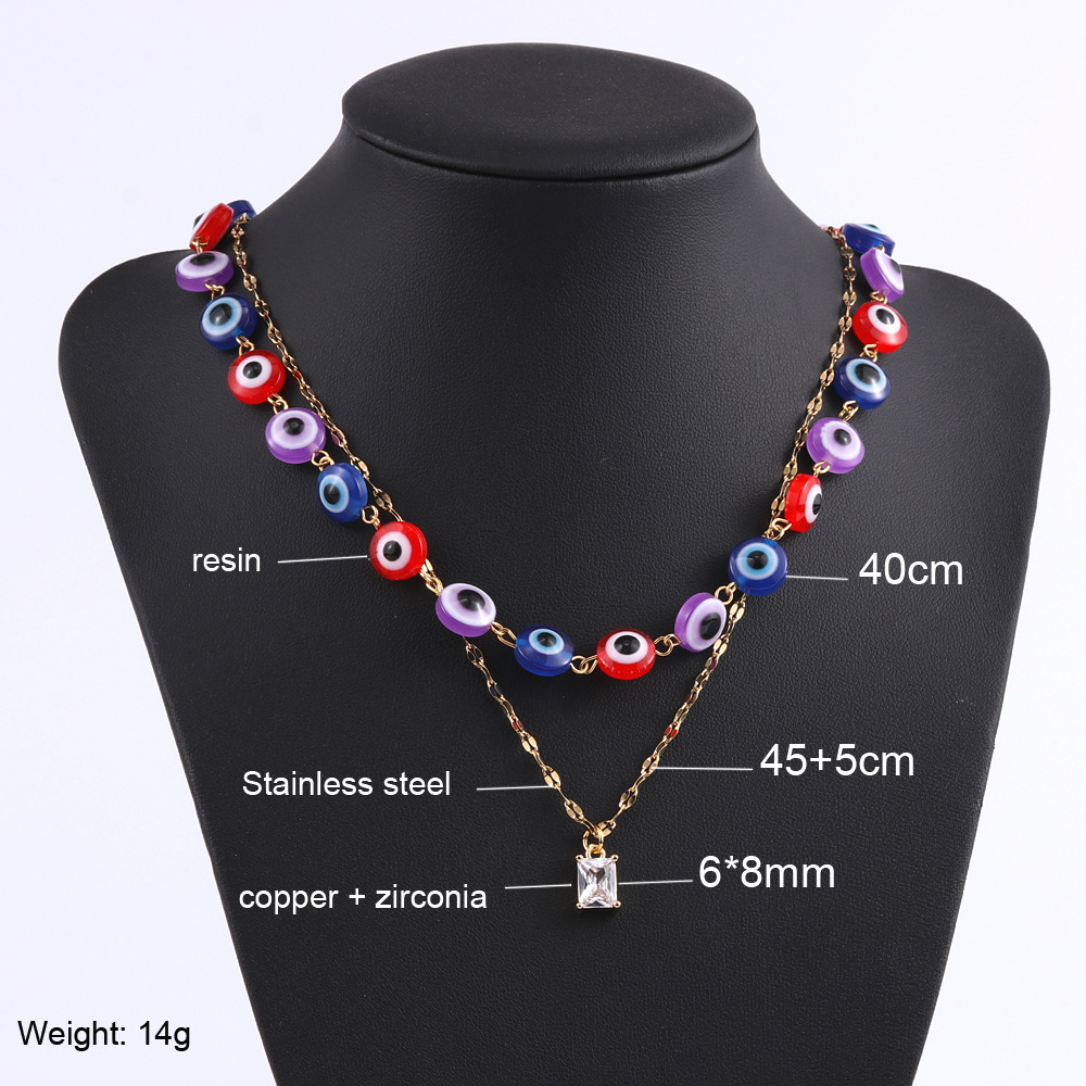 Fashion Devil's Eye Stainless Steel Plating Inlay Zircon Layered Necklaces 1 Piece display picture 1