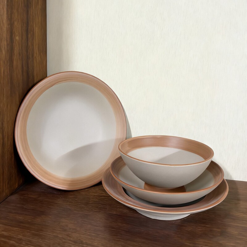 Retro Simple Primary Color Ceramic Tableware Combination Commercial Fruit and Vegetable Cold Dishes Old-Fashioned Earthen Bowls Rustic Tableware