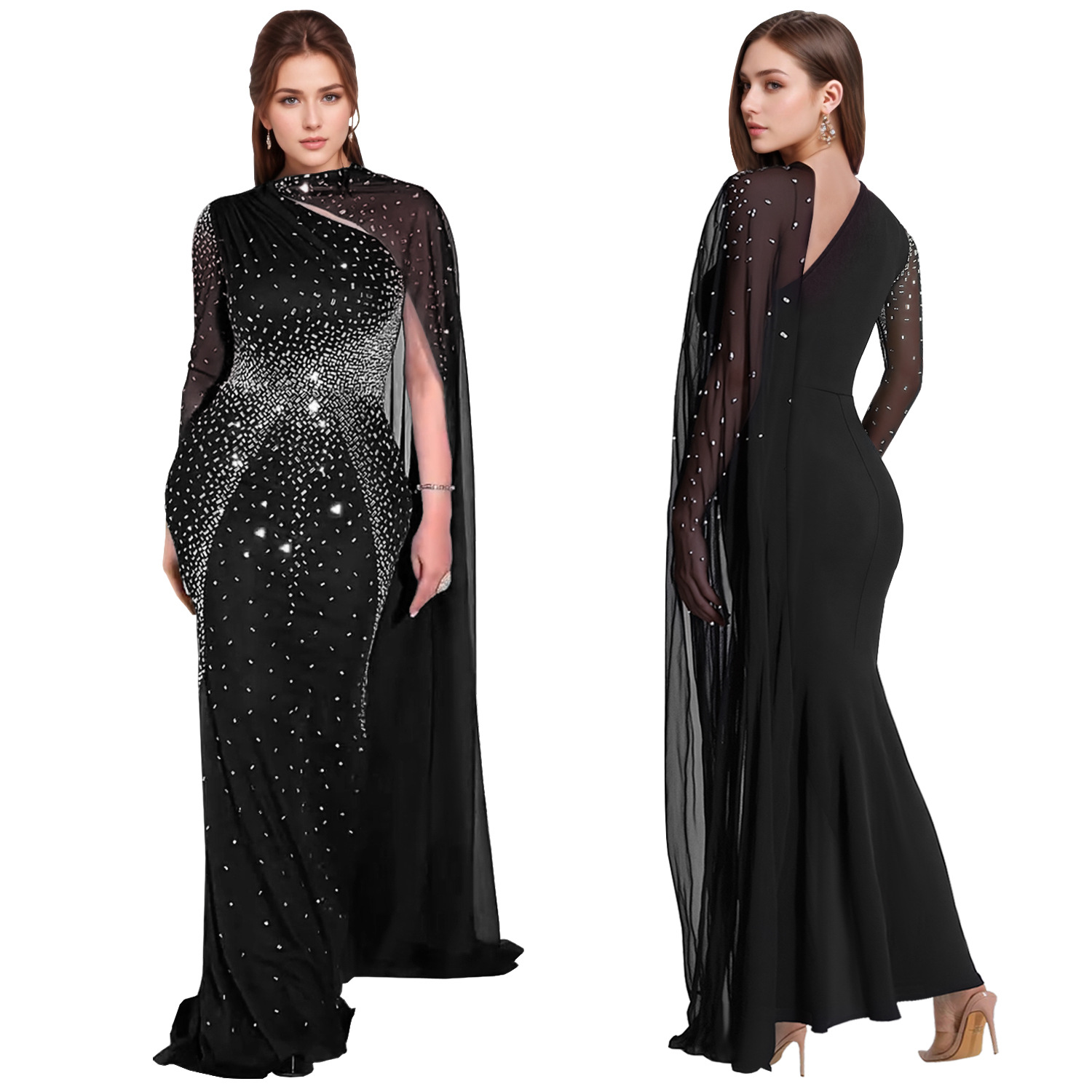C7397 Cross-border AliExpress Amazon Moda europea y americana Vestido de diamantes calientes de malla sexy image 6
