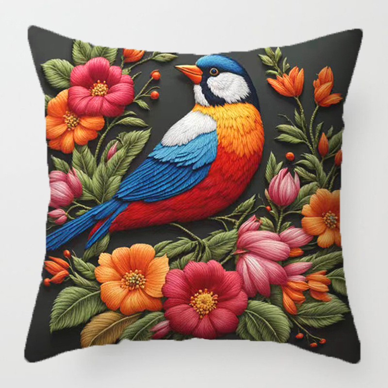 Transfronterizo temu explosión retro serie de flores y pájaros abrazar almohada impresa lino casa sala de estar sofá almohada almohada funda