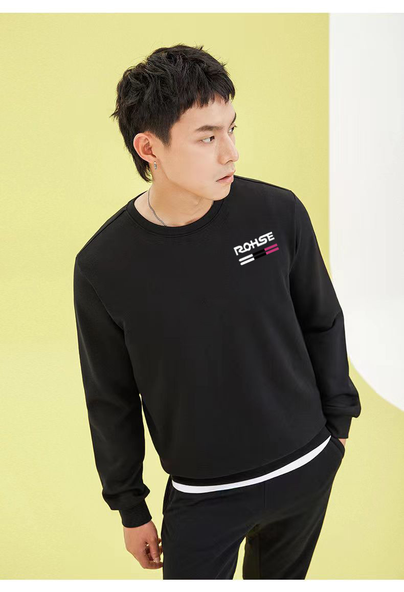 Heavy Long Sleeve Sweatshirt - Men's Solid Color Crew Neck Casual Top - Detail 8