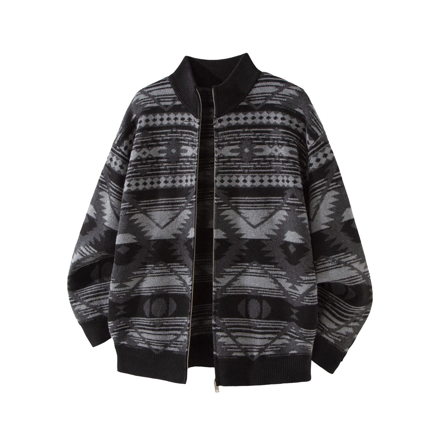 Gilet cardigan jacquard style ethnique décontracté pour homme, collection automne tendance, color-block, prix avantageux 159_voghion.com