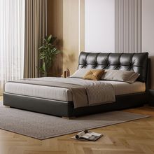 可定制与吉意式极简约现代床轻奢真皮双人1.8米黑色云朵储物床
