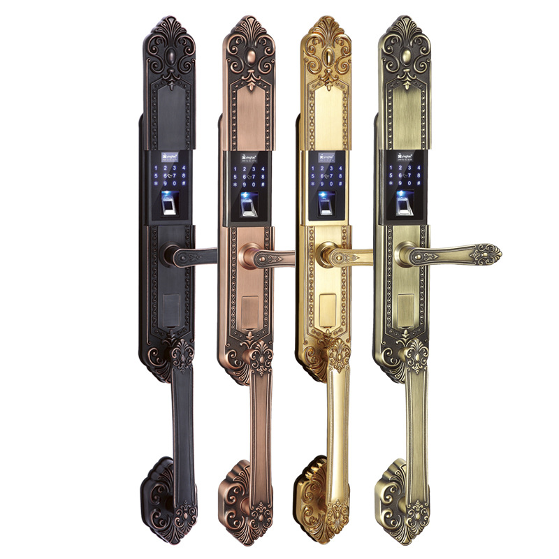 别墅指纹锁半自动欧式大铜门密码锁双开入户门防盗智能锁高端豪华