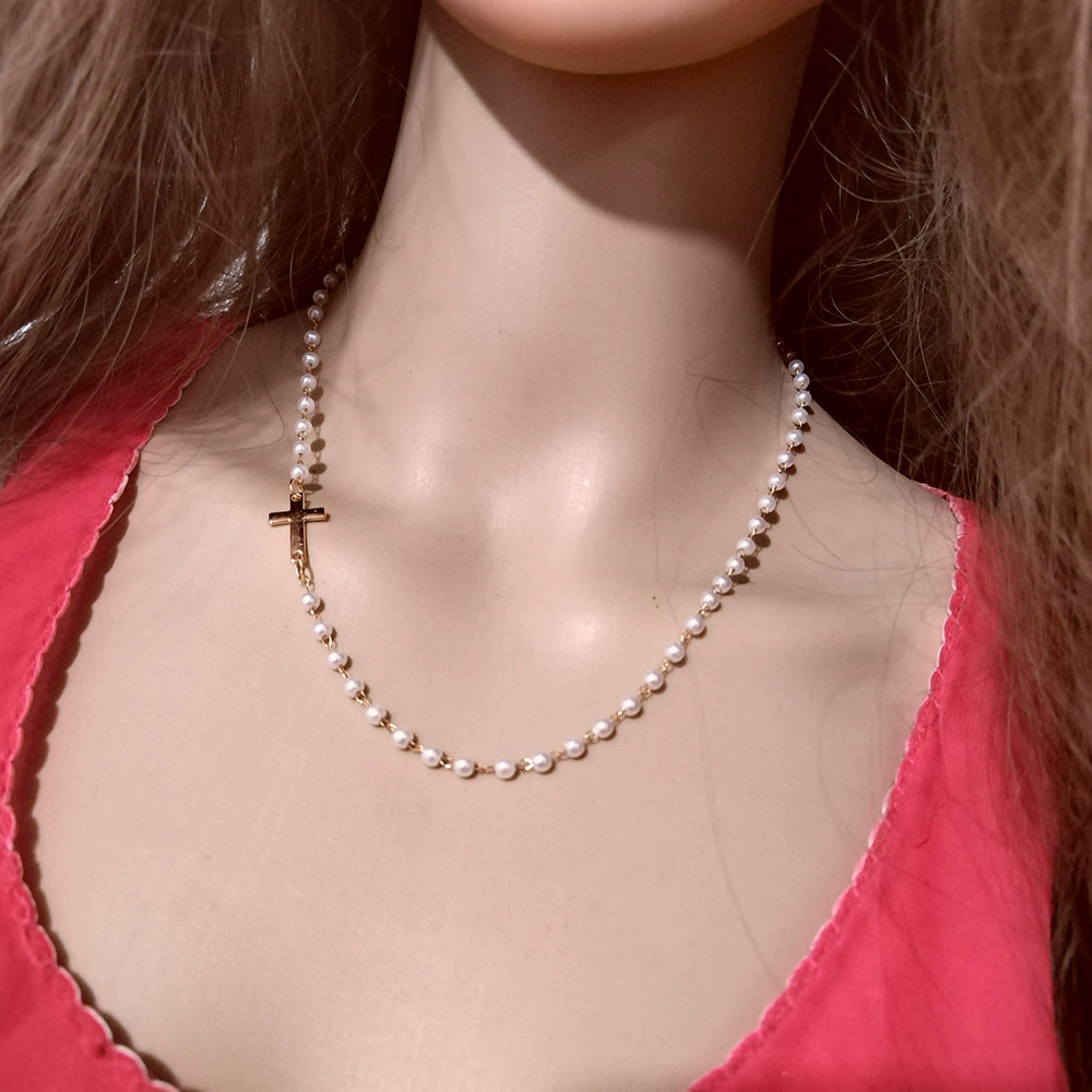 Амазонка трансграничные ювелирные изделия мода простой маленький крест жемчужное ожерелье женские короткие украшения ключицы