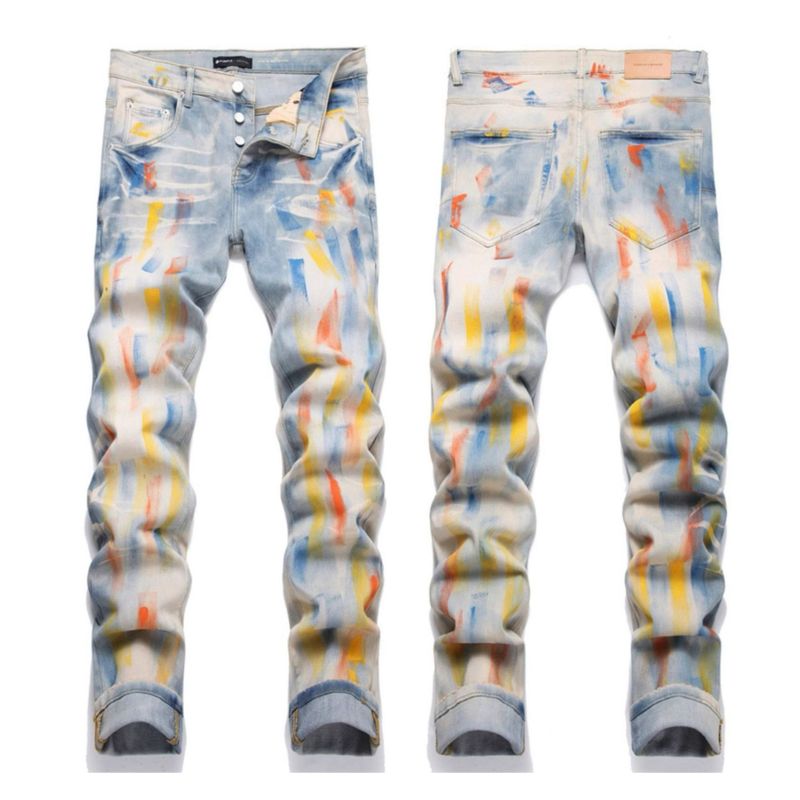 跨境欧美Purple Brand水洗做旧复古jeans破洞痞帅美式直筒牛仔裤|undefined