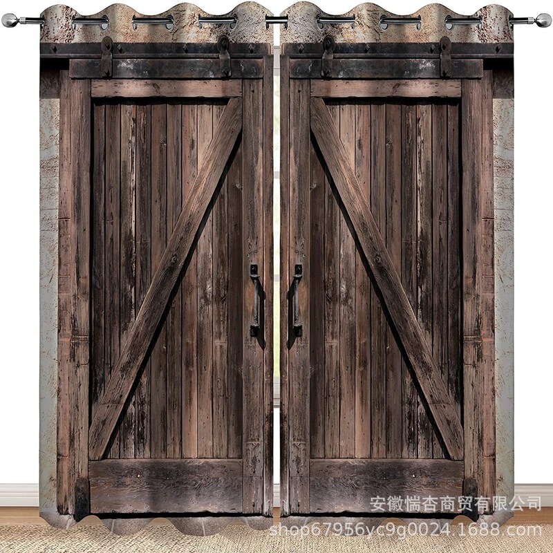 Rustic Style Wooden Barn Door High Blackout Curtains Vintage Brown Wooden Barn Door Farmhouse Country Decor Curtains Rustic Style Wooden Barn Door High Blackout Curtains Vintage Brown Wooden Barn Door Farmhouse Country Decor Curtains