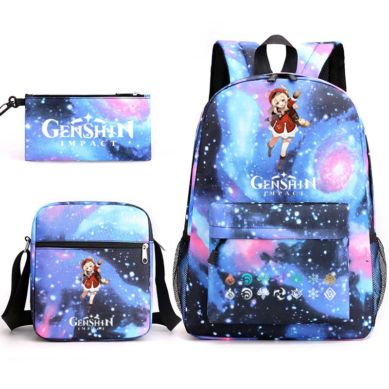 Backpack set (Genshin) 3‑piece — backpack, one‑shoulder bag, pencil case, assorted colors