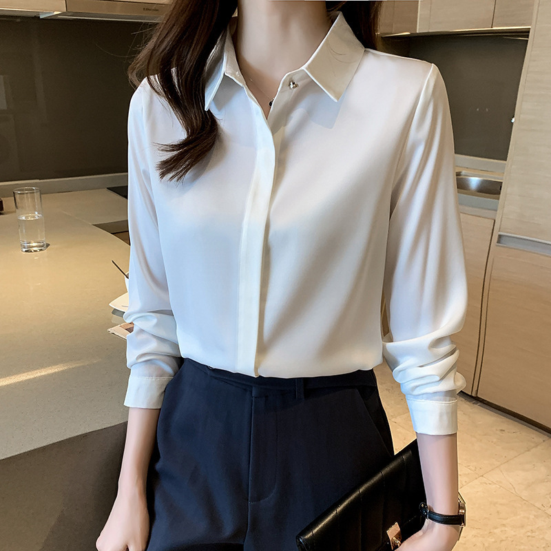 Versatile Women's Shirt with a High-End Feel, Heavy Silk, Fashionable and Simple Texture, Classic Light Luxury Professional Blouse