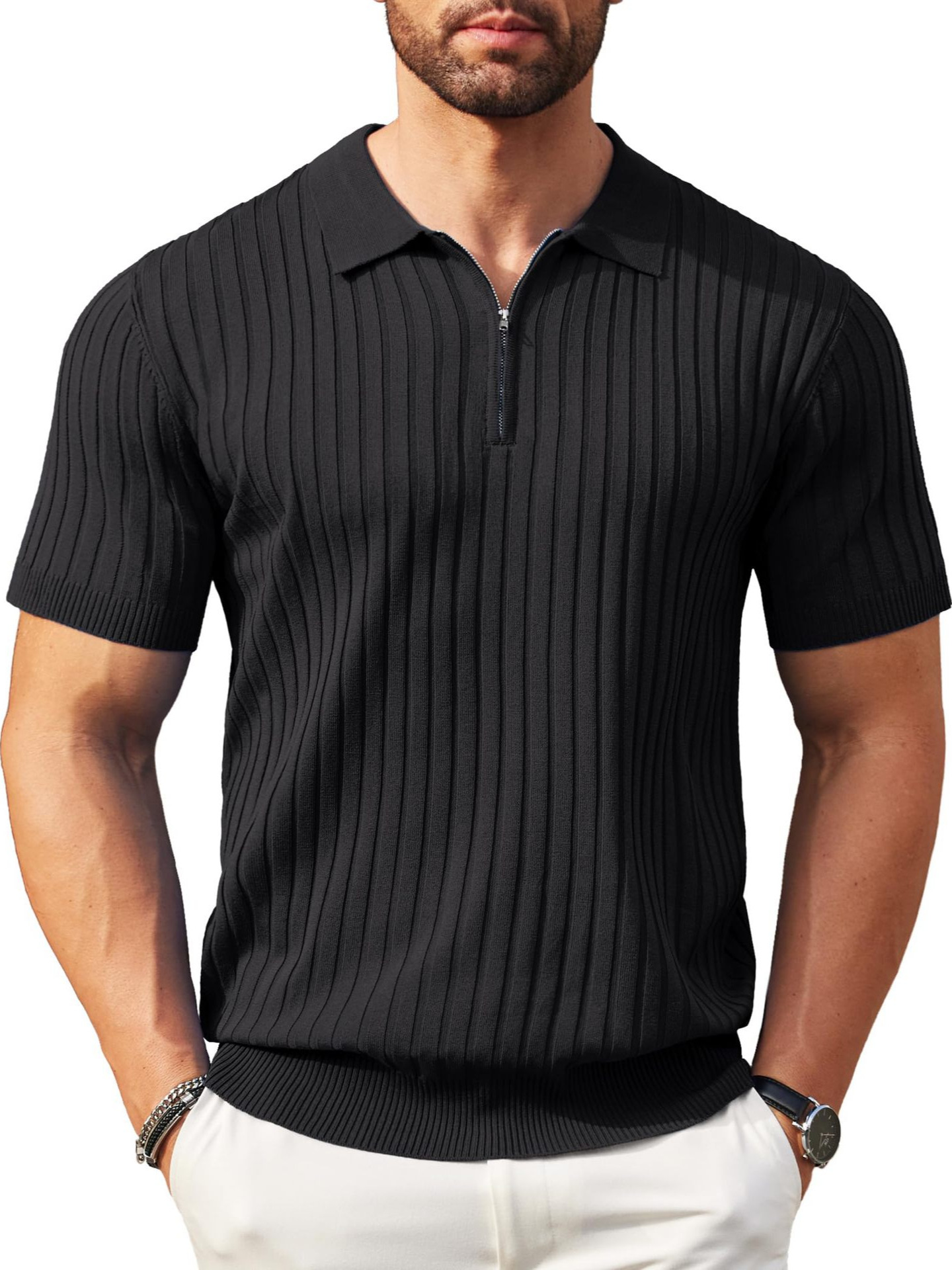 Summer knitted shirt with zipper