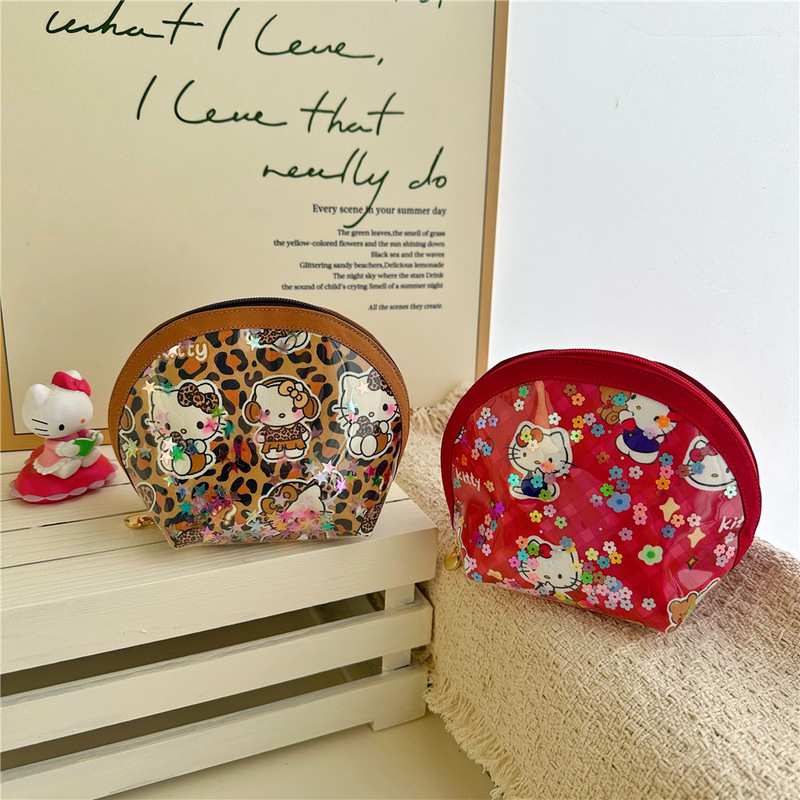 New Cartoon KT Kitty Kitten Printed Fabric quicksand Handmade Women Coin Purse Girl Cute Shell Bag