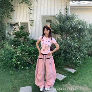 外贸美式街头条纹弯刀裤夏季裤子2025新款男女宽松百搭阔腿休闲裤