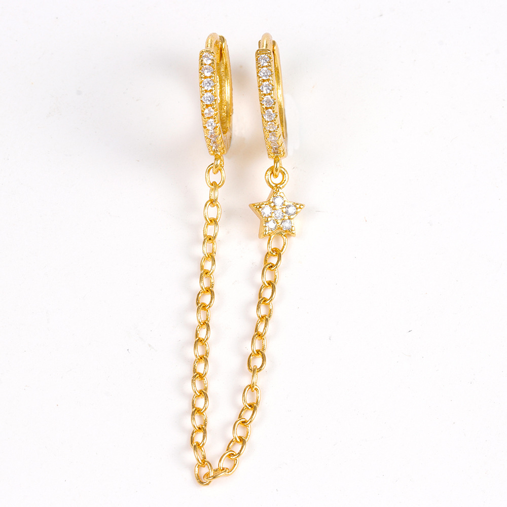 Daily, Street Occasion 1 Piece Ig Style Simple Style Star Plating Chain Inlay Copper Zircon Earrings