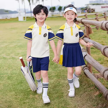 School uniform primary school summer kindergarten dress summer children's cotton short-sleeved sports dress class dress set two sets - ShopShipShake