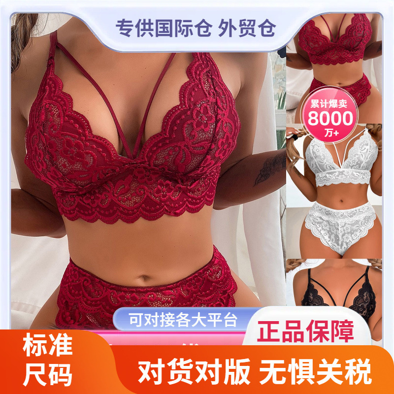 European and American Sexy Hottie Suit Lace See-Through Temptation Wire-Free Sexy Lingerie Lianyun Hong Kong Spot Wholesale Processing